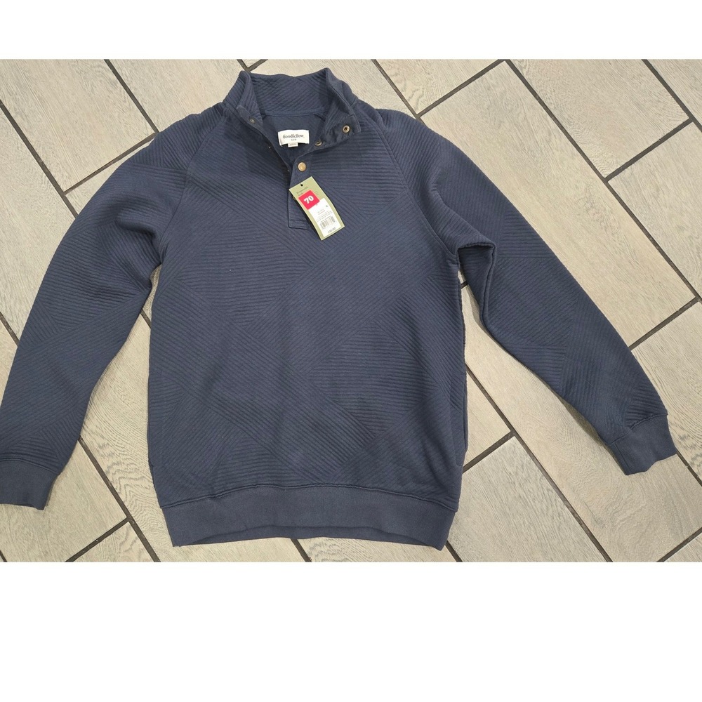 Goodfellow & Co Mens Navy Blue Quilted Snap Neck Pullover Sweatshirt Small NWT